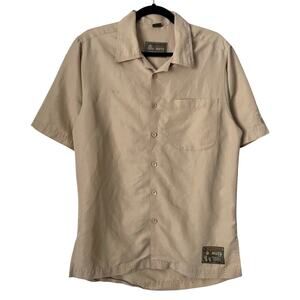 Dunkin Donuts Shirt Men Small Tan Workwear Uniform Button Up Short Sleeve Coffee